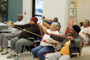 Primrose Place residents with exercise bands