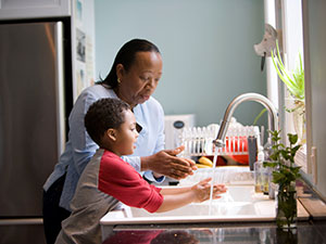 Family washing hands